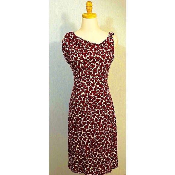 MNG by Mango cream red cube asymmetrical shift stretch shift dress - Picture 3 of 6